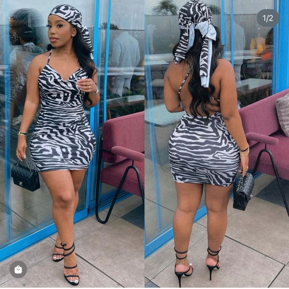 Airebil Apparel Zebra print mini dress w/ matching scarf. Size small.